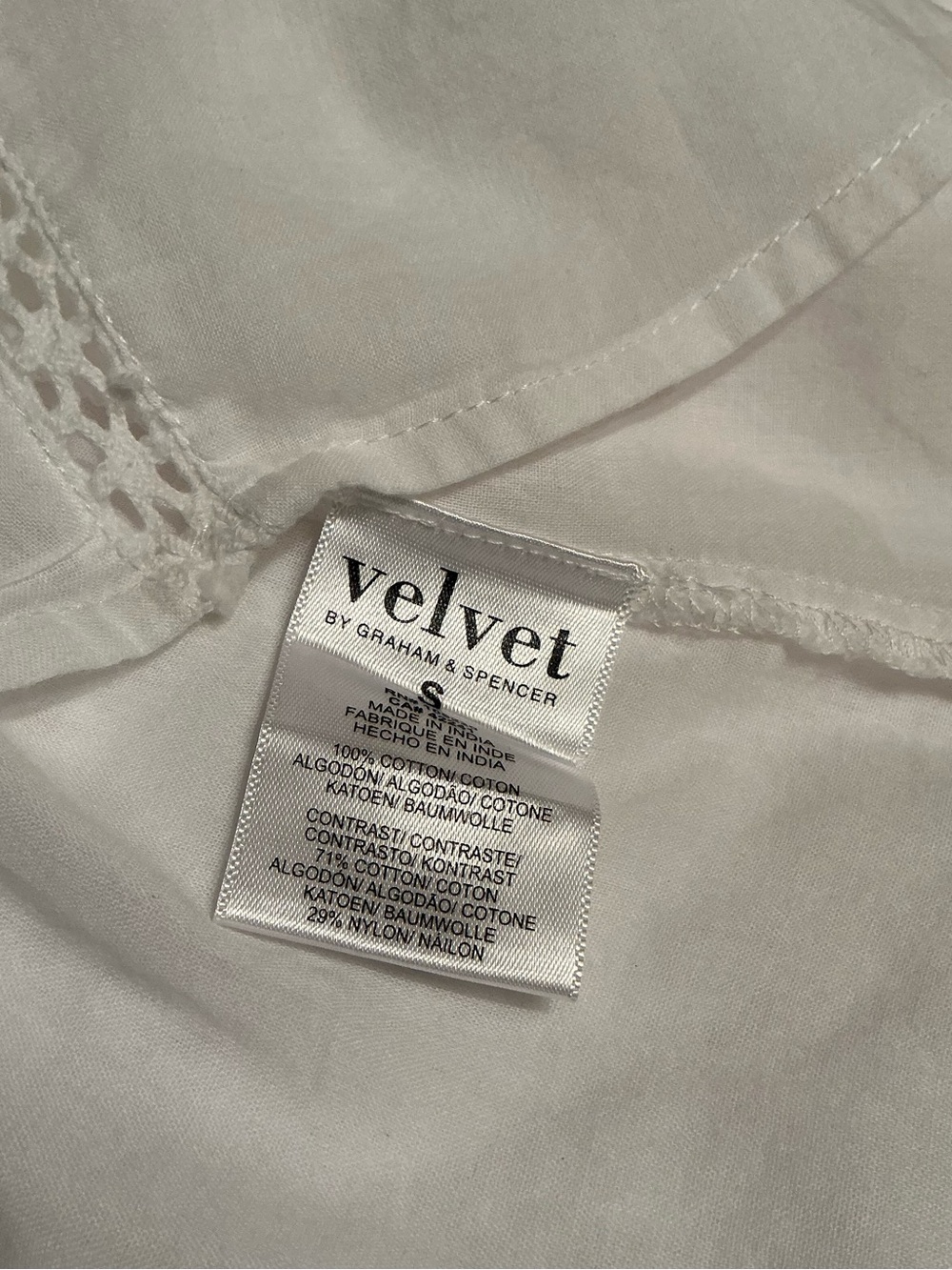 Velvet by Graham & Spencer Pia Blouse White Eyelet Lace V-Neck Boho Top, S - Picture 10 of 14